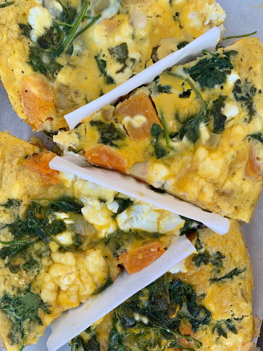 Honeynut Squash, Baby Kale and Goat Cheese Frittata | Heather hartman health