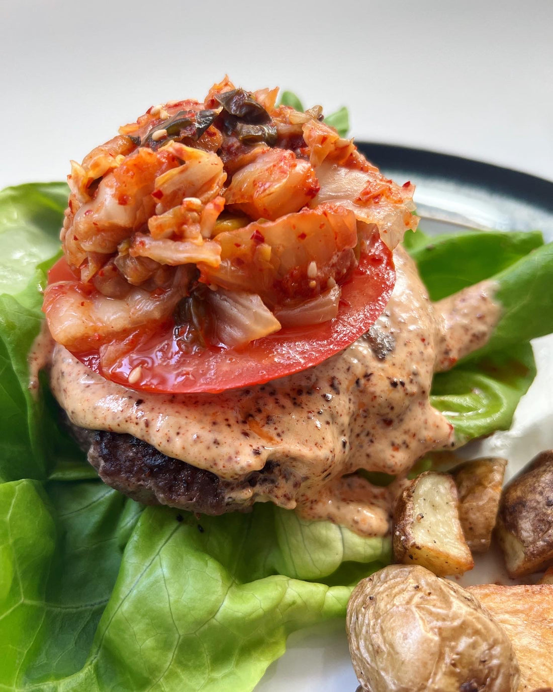 Korean Kimchi Burgers with gochugaru aioli |Heather Hartman Health