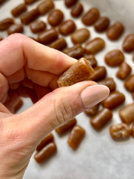 image of clean maple caramels made with coconut cream 