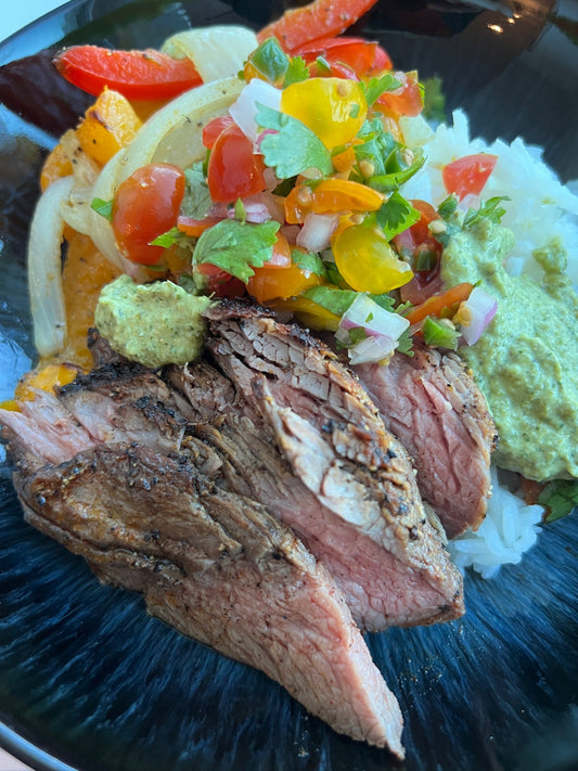 Steak Fajitas with Poblano Cream and Pico de Gallo