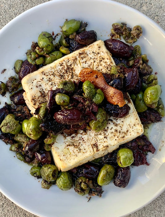 Baked Marinated Olives + Feta