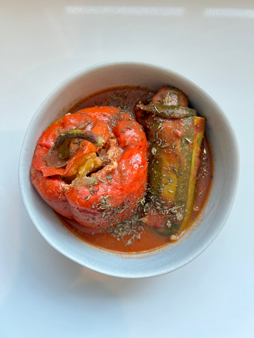 Dolmas (Stuffed Peppers, Zucchini and Tomatoes)