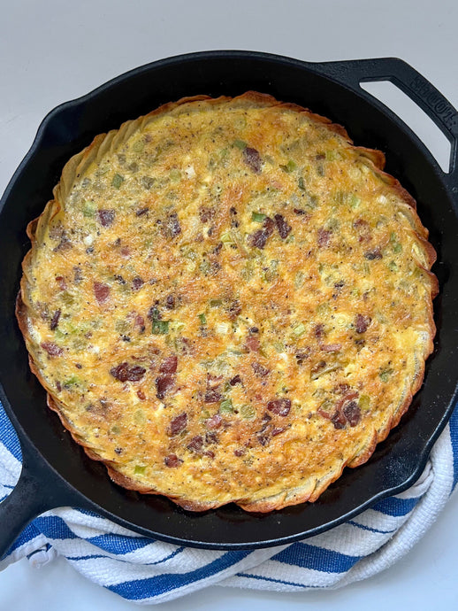 Potato Crusted Quiche with Bacon, Cheddar, and Hatch Green Chiles